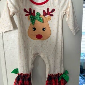 Festive Reindeer Kids Bodysuit - Cream and Red